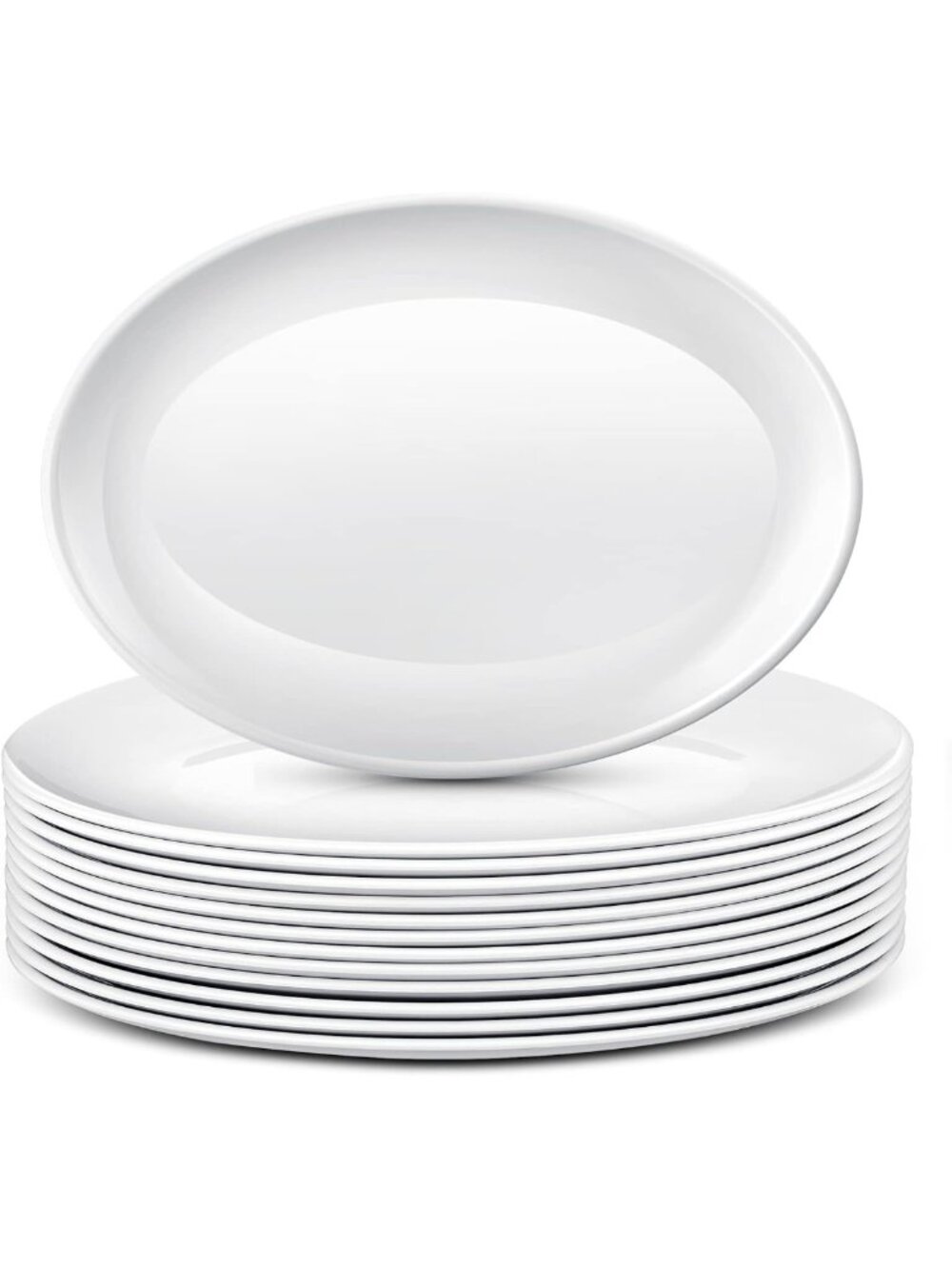 Set of 12 Large Oval Serving Platters - 12 Inch White Party Trays for